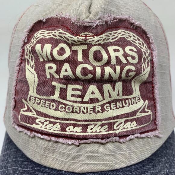 Motors Racing Team Distressed Baseball Cap Ripstop Canvas Strapback Dad Hat - Picture 2 of 5